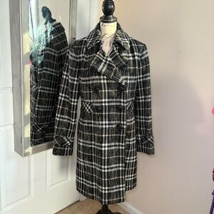 Giacca Black and White Plaid PeaCoat